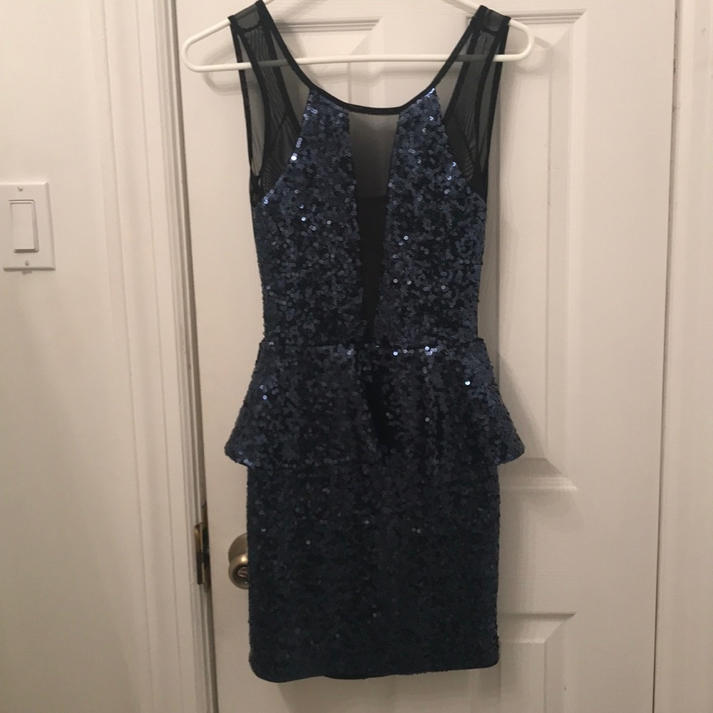 BEBE Sequin Navy Blue and Black Party Dress